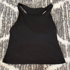 Women’s Black Ribbed High-Neck Tank Top